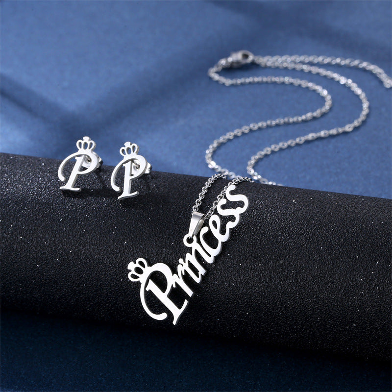 Ensemble Collier et Puces d'Oreilles en Acier Inoxydable