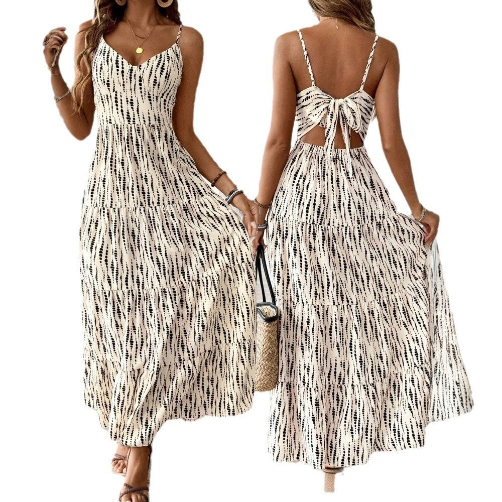 Robe asymétrique à fines bretelles et rayures, style vacances, tendance européenne et américaine