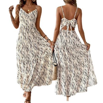 Robe asymétrique à fines bretelles et rayures, style vacances, tendance européenne et américaine