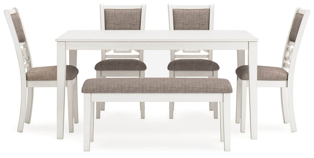 Erinberg 6-Piece Antique White Dining Table Set with Gray Upholstery-2