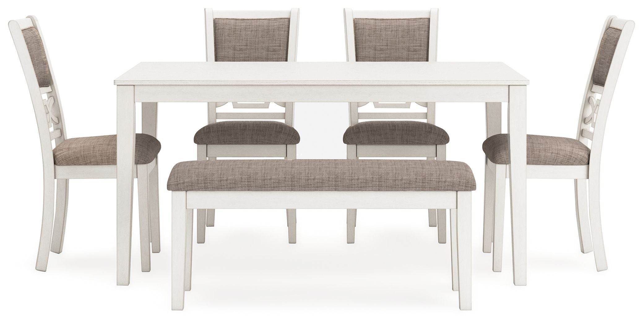 Erinberg 6-Piece Antique White Dining Table Set with Gray Upholstery-2