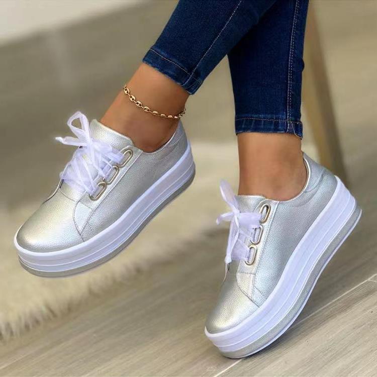Chaussures plates à lacets et bout rond pour femmes, de grande taille, décontractées, style européen et américain