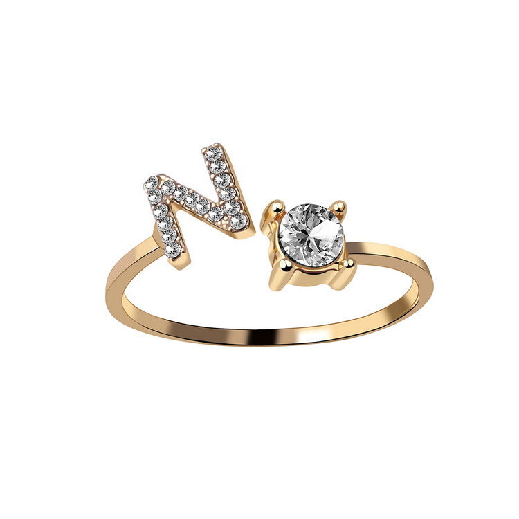 Anillo ajustable de nuevo diseño con 26 letras iniciales, joyería de moda para mujer, joyería simple y elegante