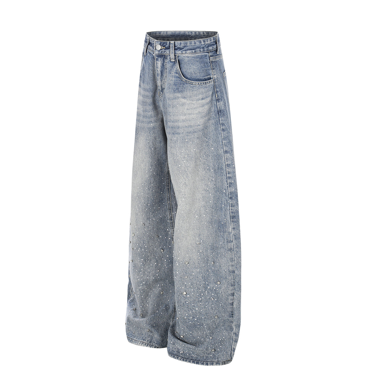 Pantalon droit amincissant, taille haute, délavé et déchiré, coupe ample