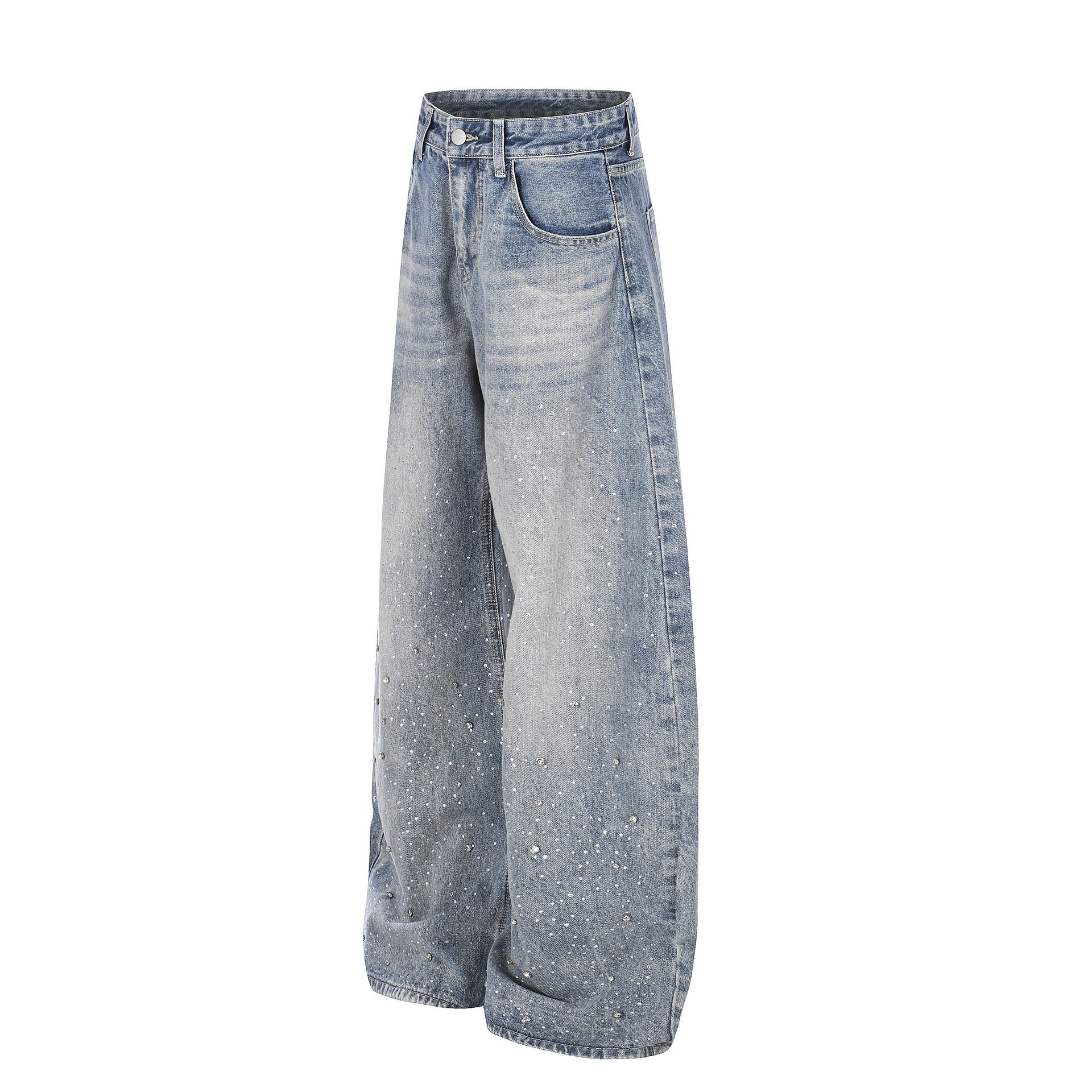 Pantalon droit amincissant, taille haute, délavé et déchiré, coupe ample