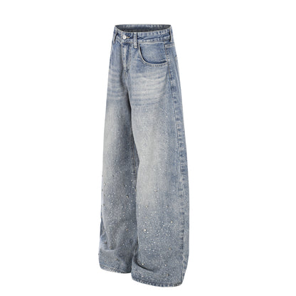 Pantalon droit amincissant, taille haute, délavé et déchiré, coupe ample