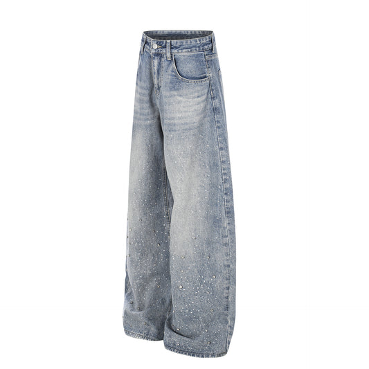 High-Waisted Washed Distressed Design, Loose Fit Slimming Straight Cut Pants