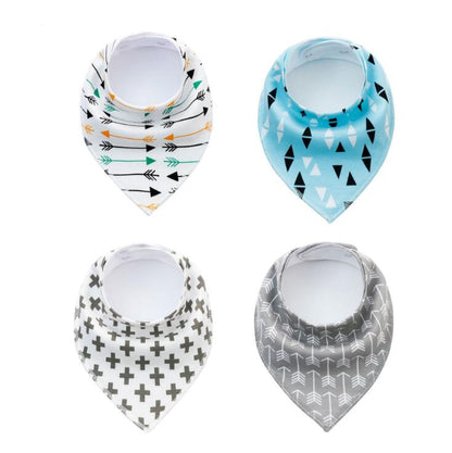 Lot de 4 bavoirs imprimés flèche vague triangle, accessoires bavoir bandana en coton pour bébé