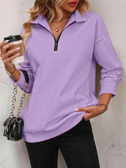 Sweat-shirt zippé mi-manches pour femmes, pull à la mode