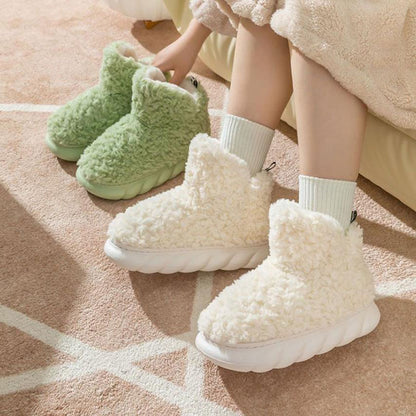 Pantoufles d'hiver imperméables à talons pour la maison, l'intérieur et l'extérieur, mignonnes, montantes, en coton