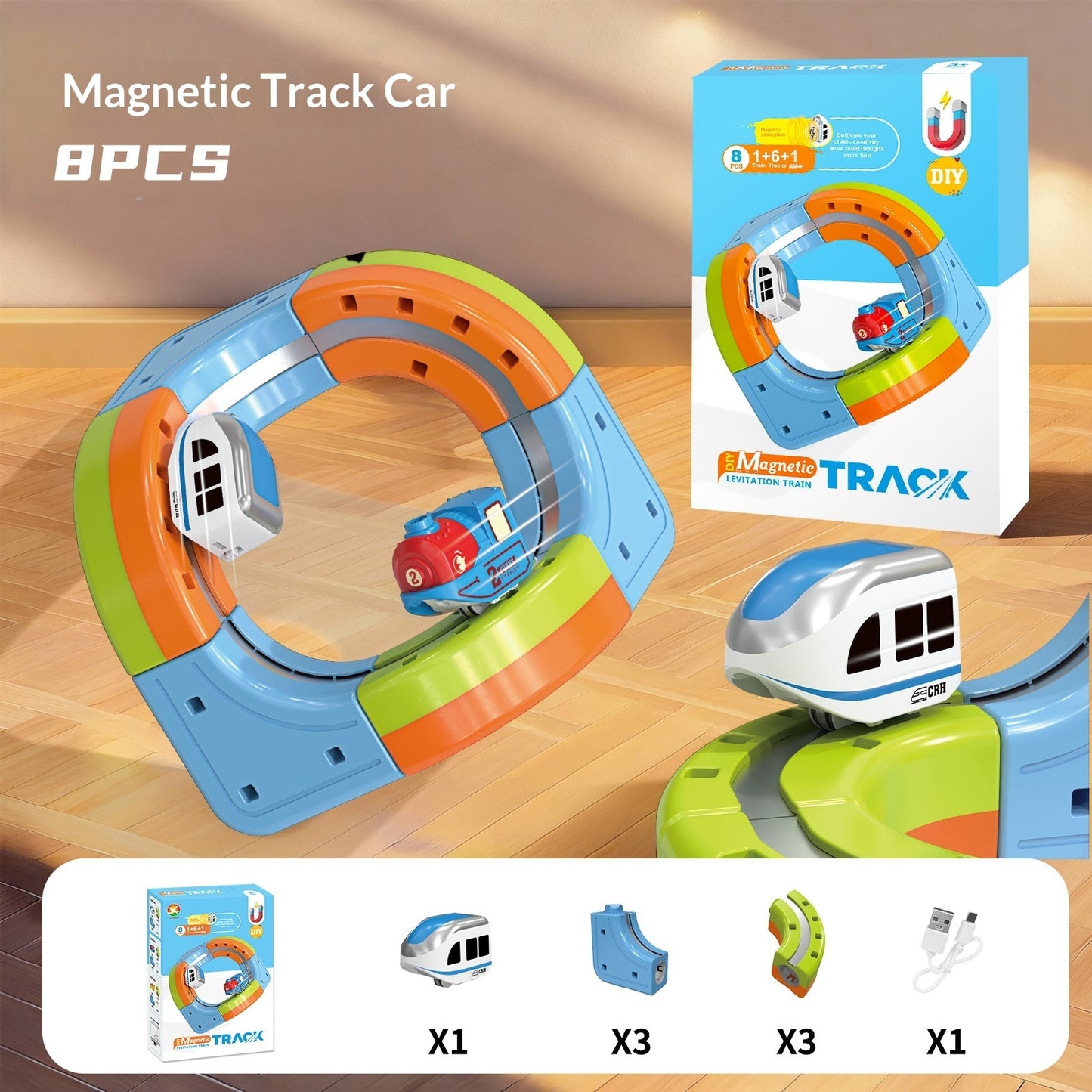 Petits jouets de blocs de construction électriques assemblés en forme de cube de voie ferrée