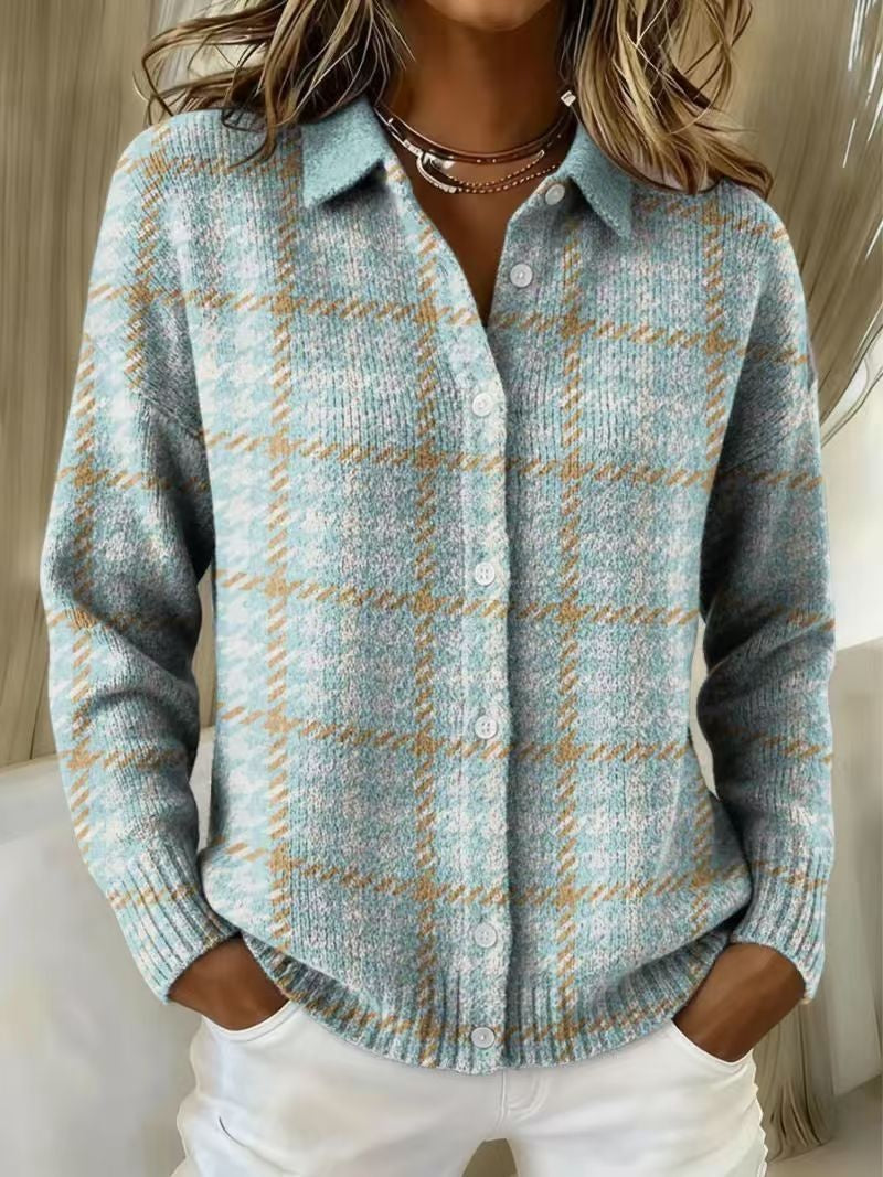 Haut cardigan à revers de chemise pour femme de couleur unie