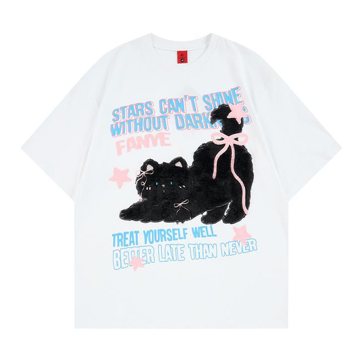 T-shirt à manches courtes avec lettre de chat