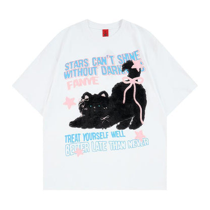 T-shirt à manches courtes avec lettre de chat