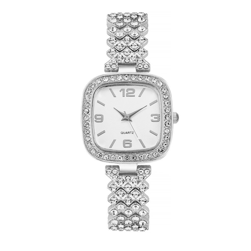 Juego de dos piezas de pulsera y reloj de diamante para mujer