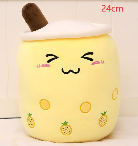 Peluche Boisson Fruitée Mignonne en Forme de Fraise Lait Thé Peluche Jouet Tasse à Thé Boba Oreiller Coussin Thé aux Perles Cadeau pour Enfants