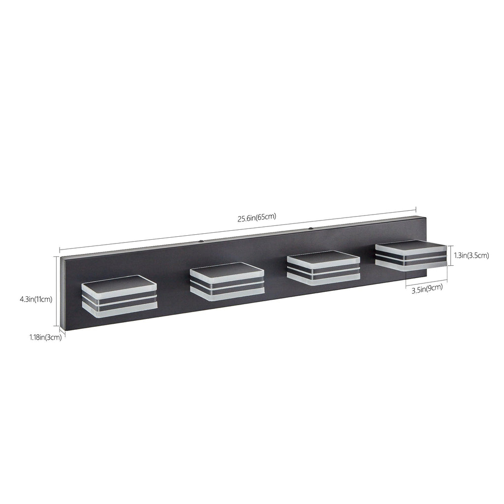 LED Modern Black Vanity Lights, 4-Lights Acrylic Matte Black Bathroom Vanity Lights Over Mirror by eprolo