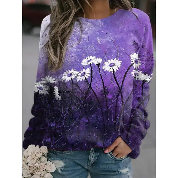 Womens Short-sleeve Printed Top With Long Sleeves