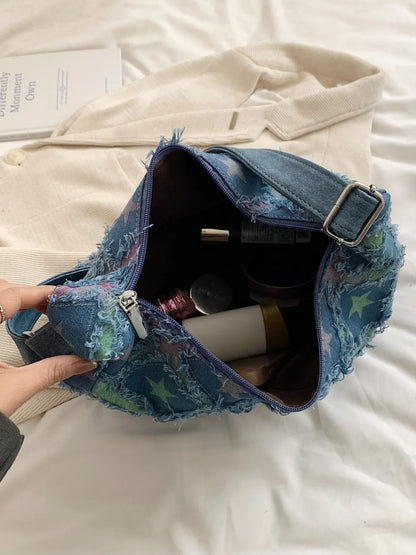 Sac bandoulière en denim à ourlet brut
