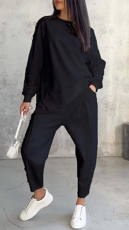 Ensemble Pull Femme Col Rond Ample Et Irrégulier À Manches Longues