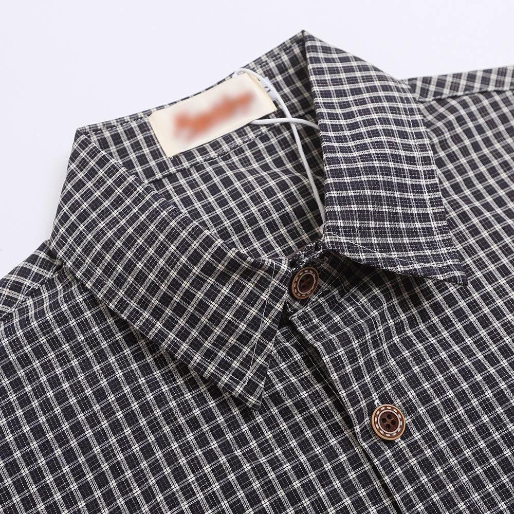 Color blocking checkered irregular splicing short sleeved shirt by eprolo