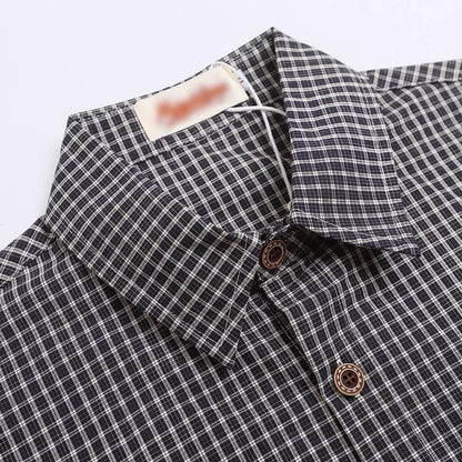 Color blocking checkered irregular splicing short sleeved shirt by eprolo