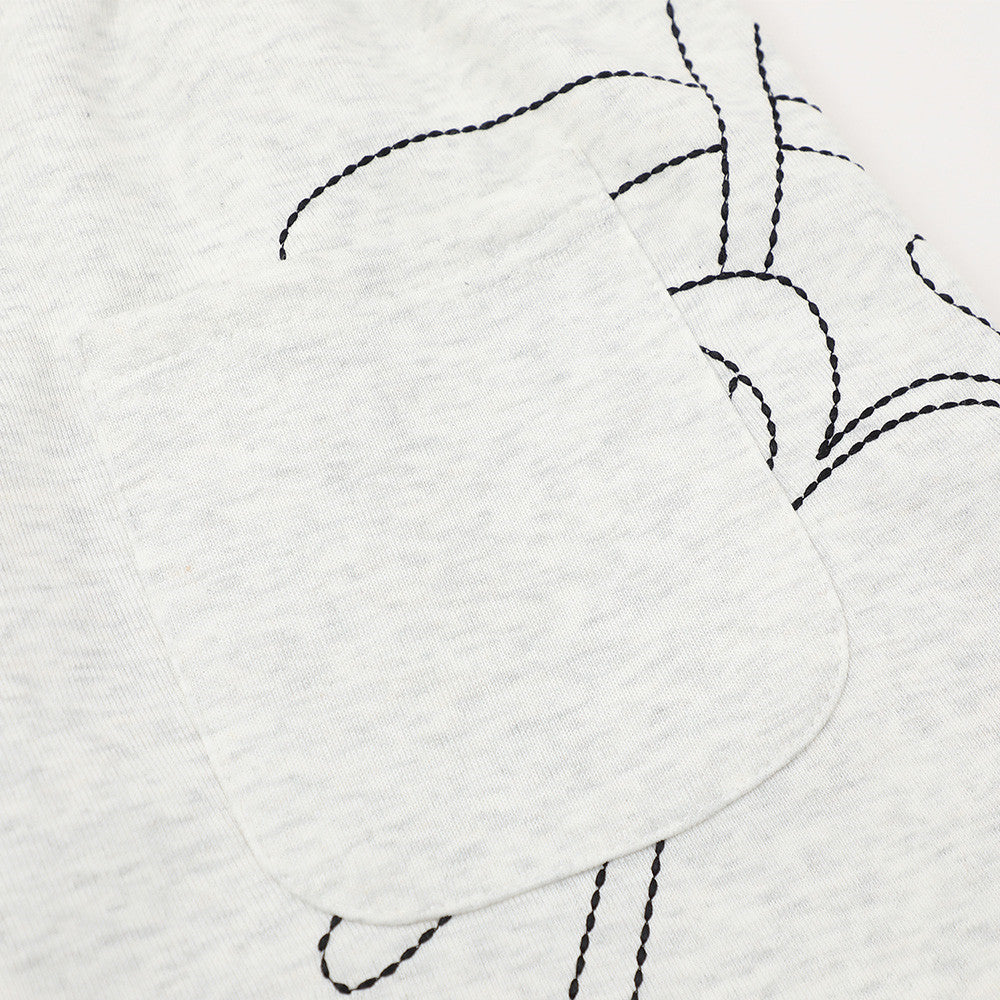 Abstract line embroidery loose shorts