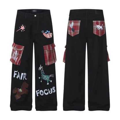 Pantalon en jean décontracté à jambes larges pour femme