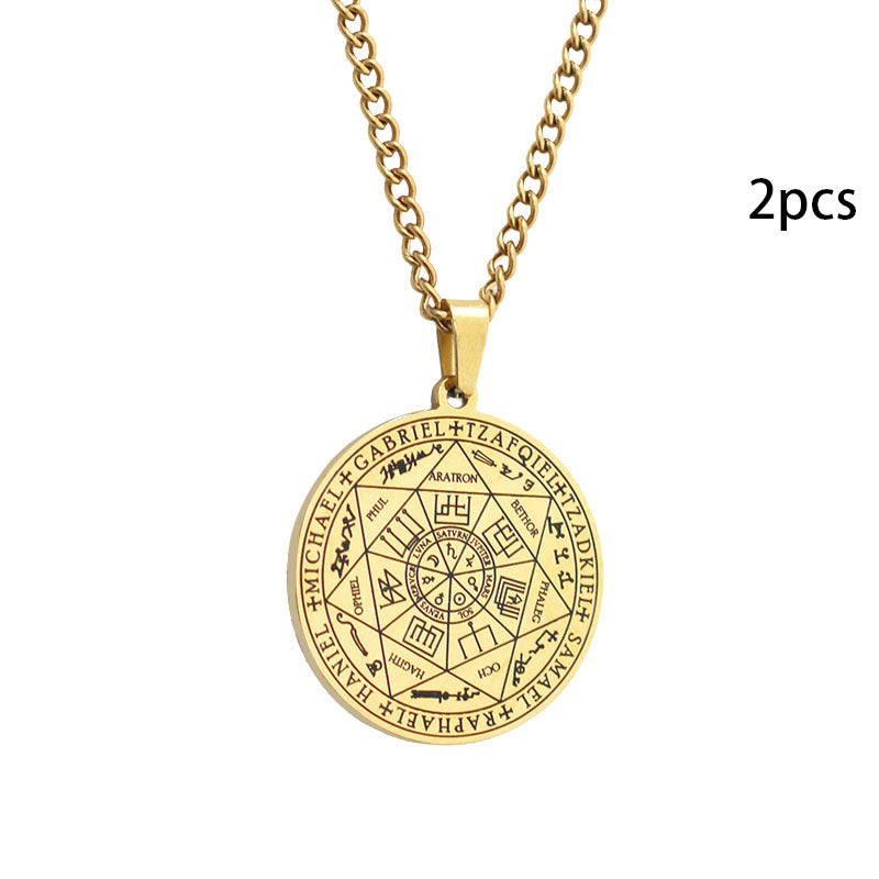 Plaque Ronde en Acier Inoxydable Plaque de Suspension Rune Totem Religieux Collier Homme Shi