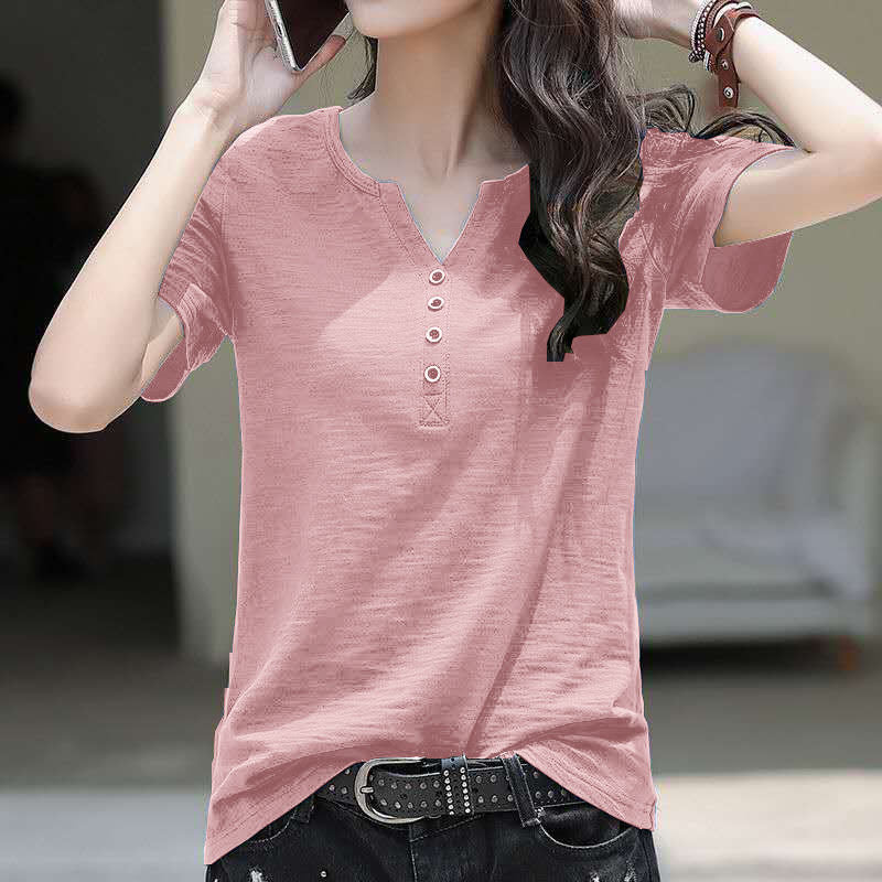 Camiseta de algodón de manga corta para mujer, camisa suelta básica