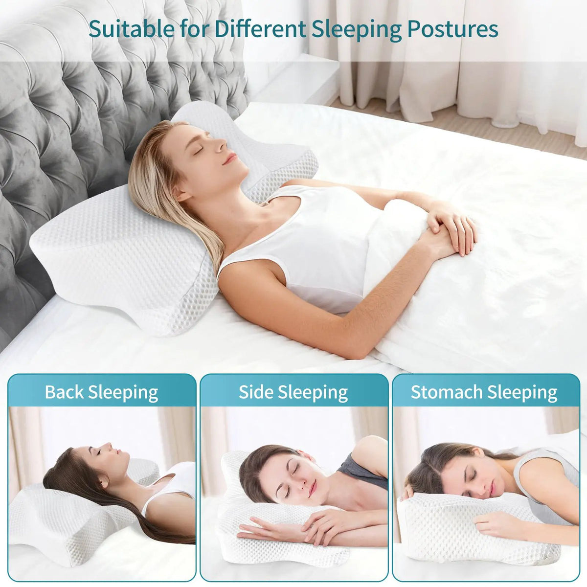 Memory foam neck pillow 2-pack by AdTec, white cooling contoured pillow for side sleeping