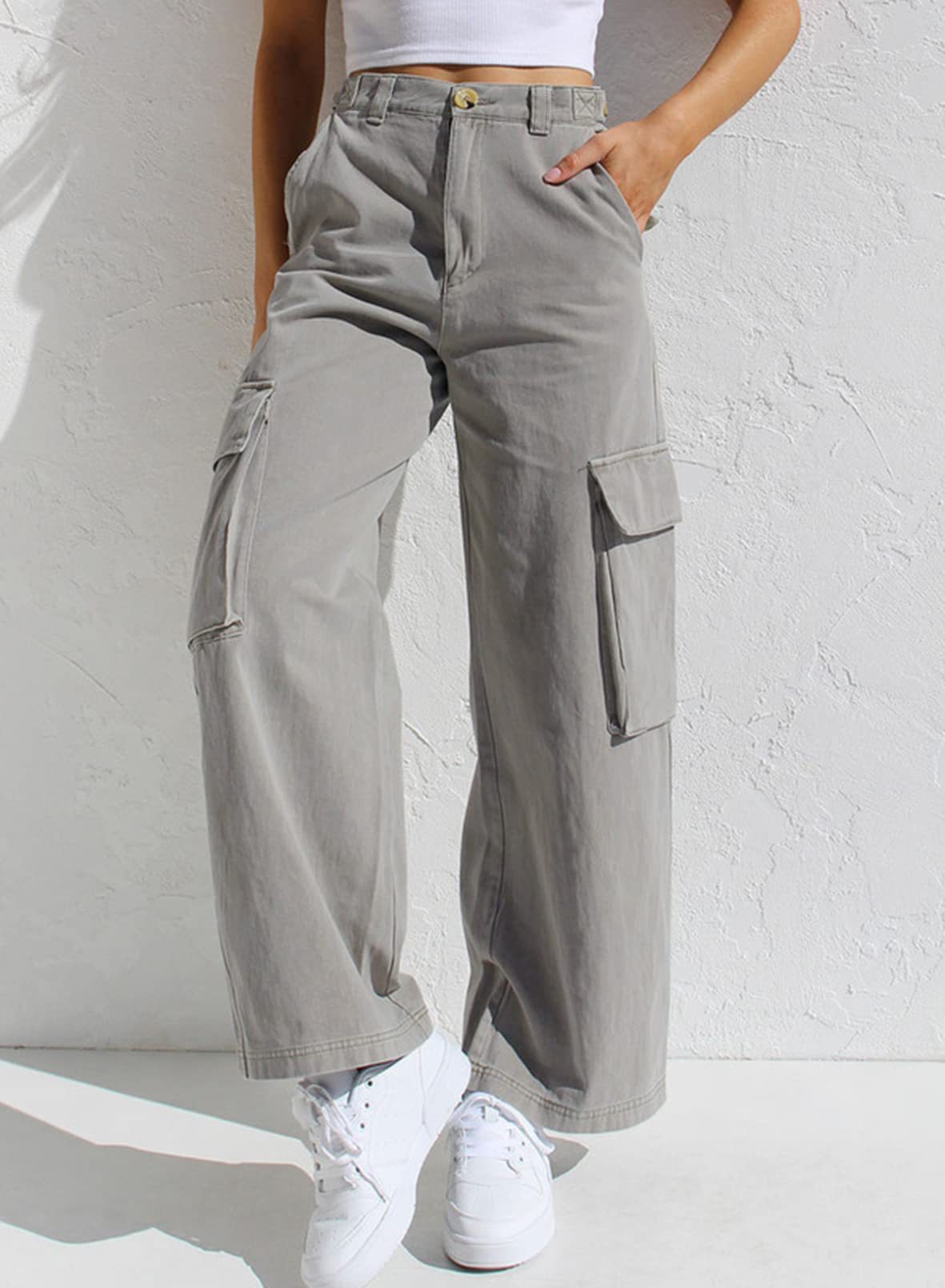 Pantalones vaqueros de trabajo para mujer, holgados, informales, multibolsillos