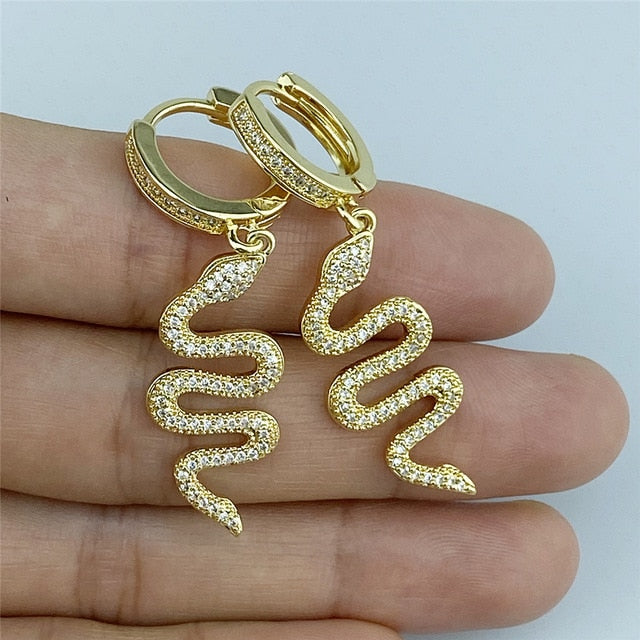 Personality big snake zircon earrings
