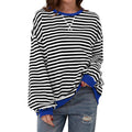 Loose Striped Long Sleeve T-shirt Casual Pullover Sweater For Womens Clothing