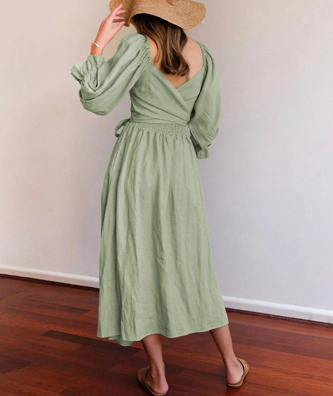 Robe femme col en V manches mi-longues réversible devant-derrière