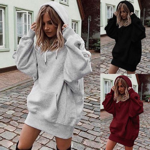 Pull épais à capuche ample et manches longues pour femme