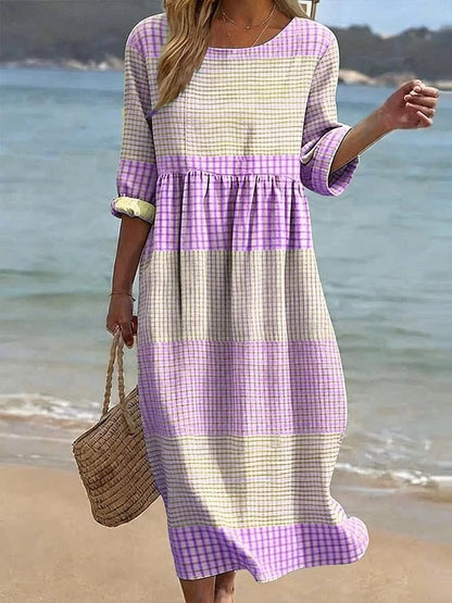 Robe ample à col rond pour femme, mode, manches longues, imprimé de qualité supérieure