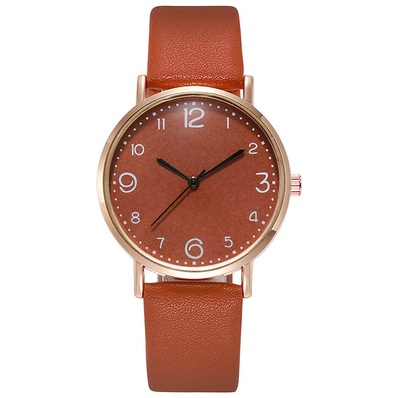 Reloj de cuarzo con correa de cuero y números de moda casual para mujer