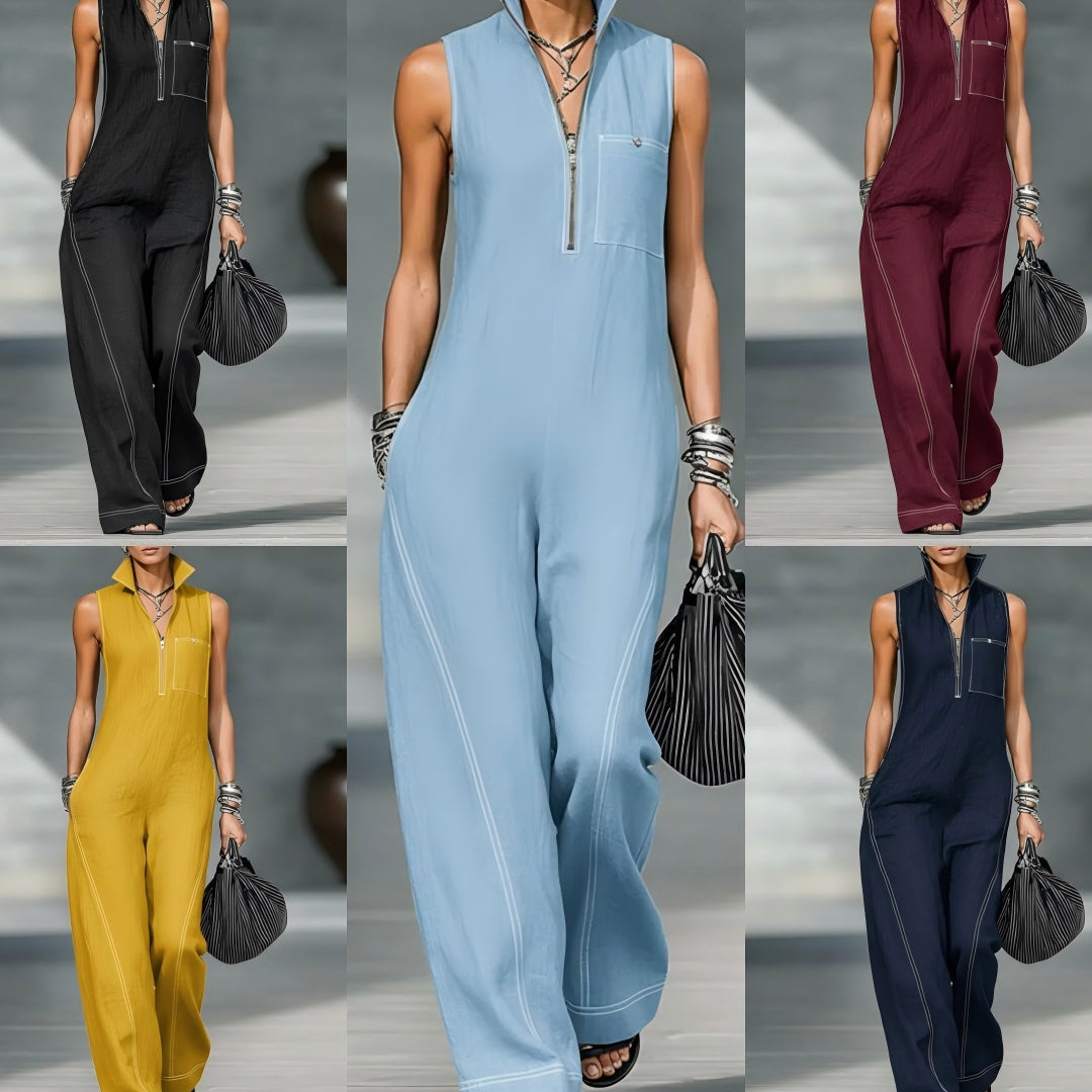 Mono de cuello levantado con bolsillos, moda de verano, mono sin mangas casual, pantalones, ropa de mujer