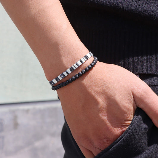 Bracelet tressé bohème en roche volcanique de lave pour homme