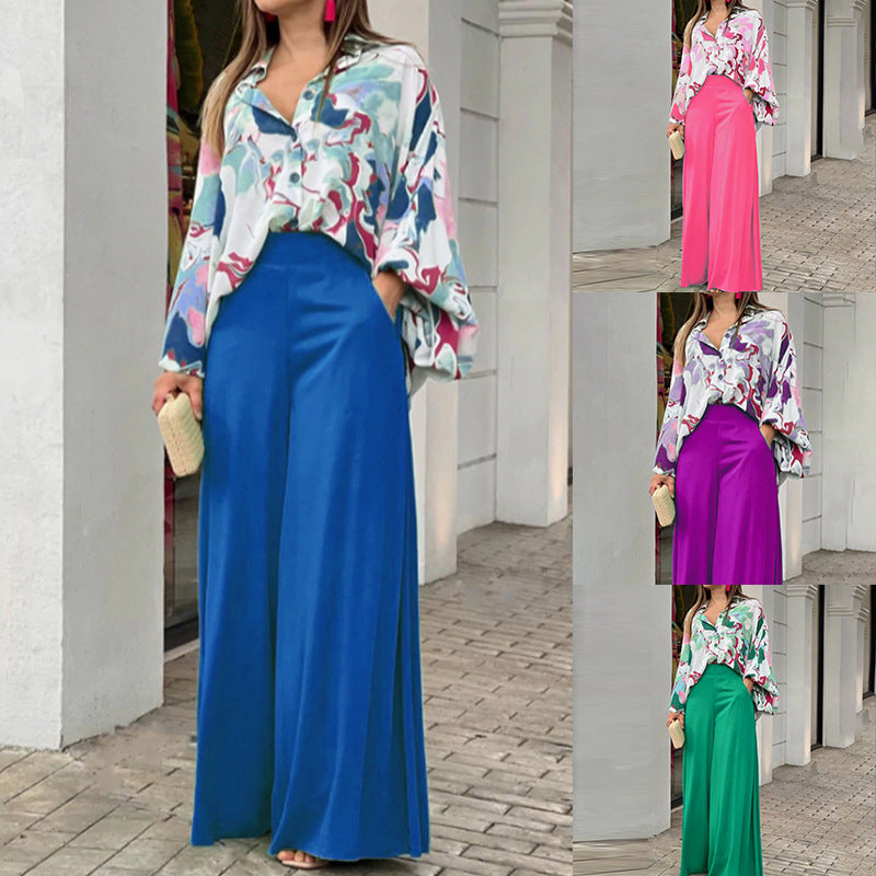 Ensemble décontracté élégant avec chemise imprimée ample et pantalon large