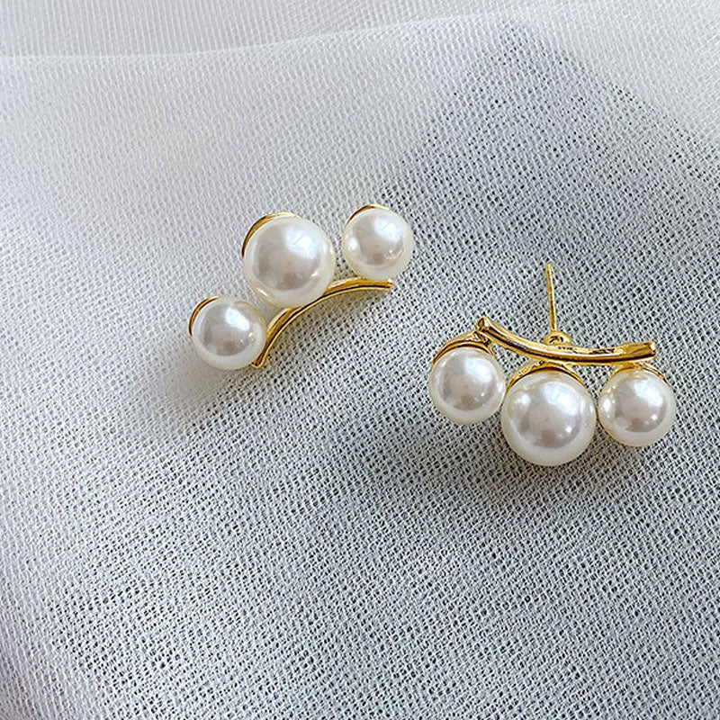 Female Retro 925 Silver Needle Pearl Earrings