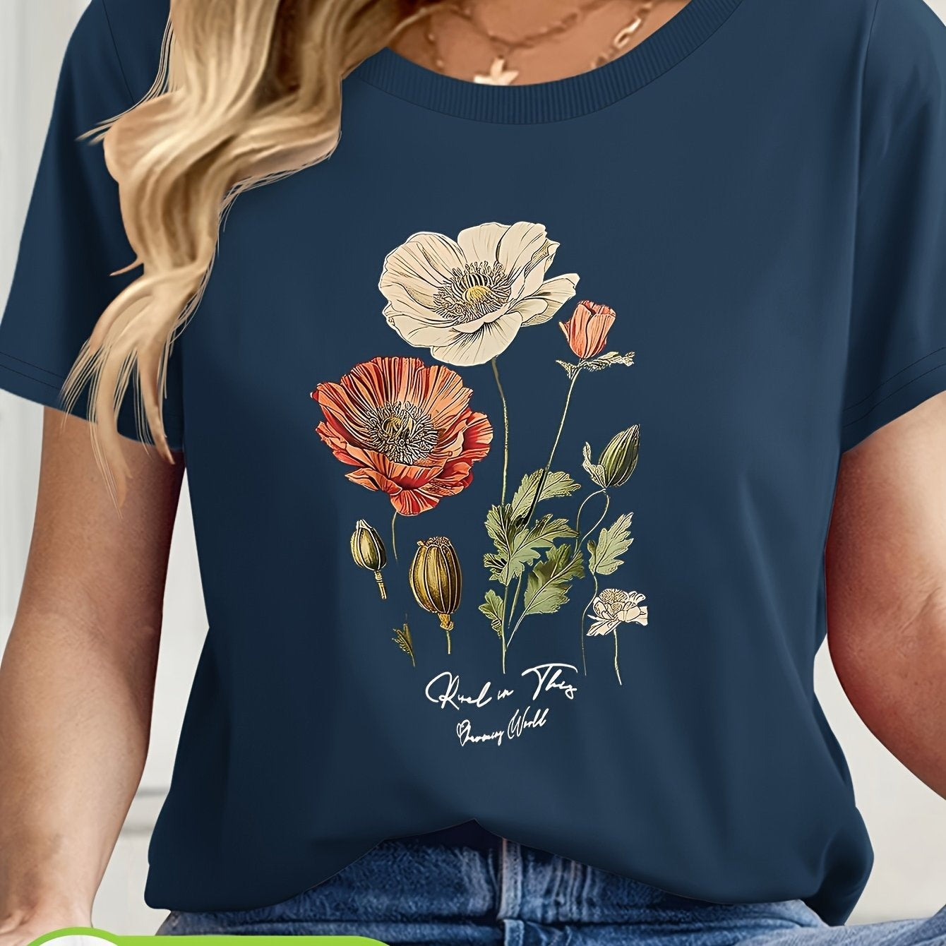 Camiseta de manga corta con estampado floral para mujer