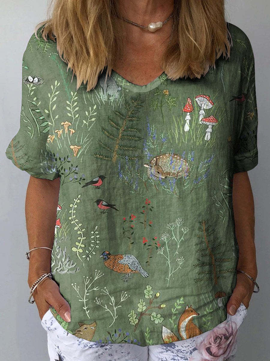Top de poliéster estampado sin cuello para mujer