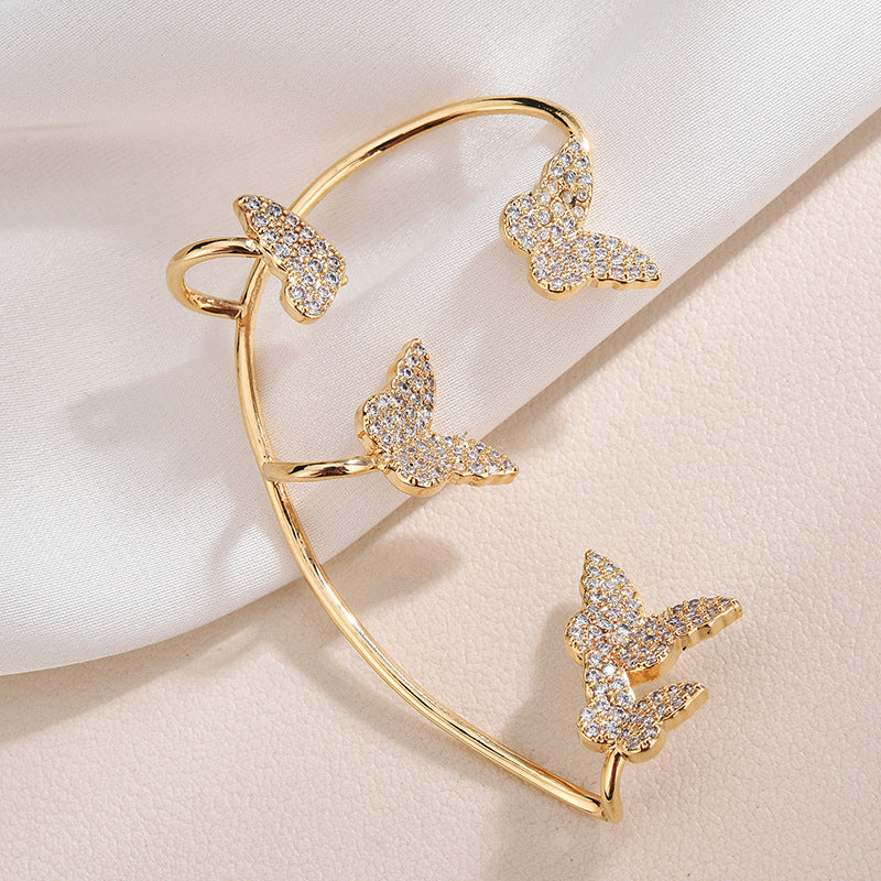 Boucles d'oreilles clips papillon en métal doré, zircon étincelant, sans piercing, pour femme, cadeau