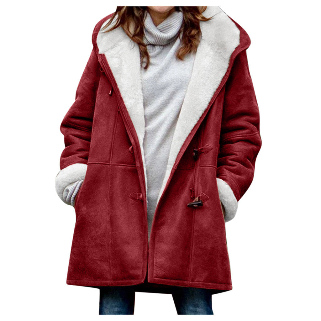Manteau boutonnage hiver chaud à capuche avec poches Vêtements Femme