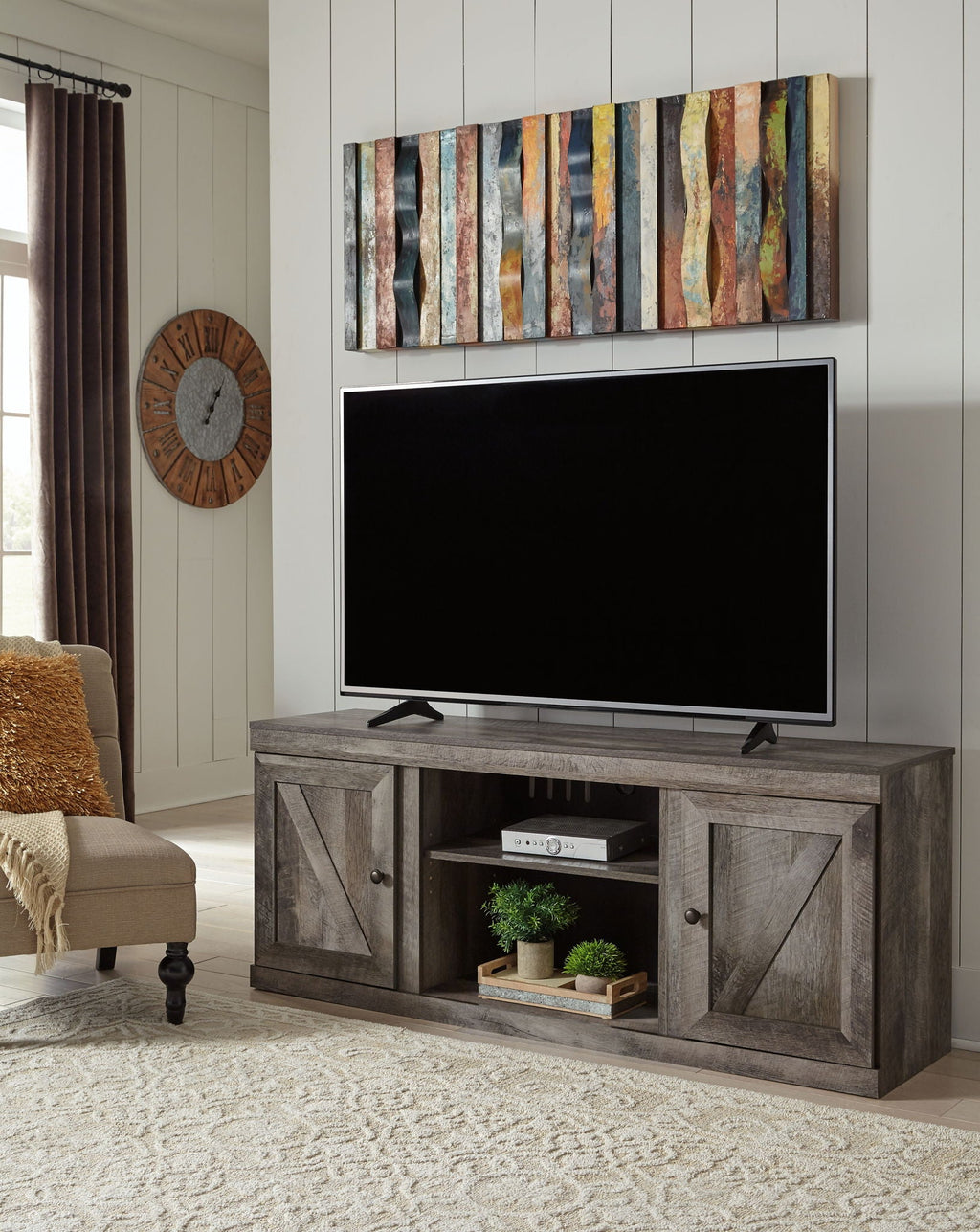 Wynnlow - TV Stand With Faux Firebrick Fireplace Insert - Gray-1