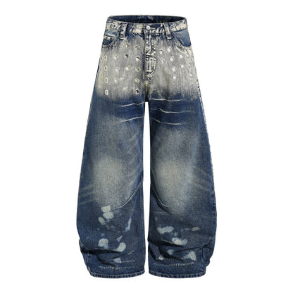Color blocked white denim curved knife pants