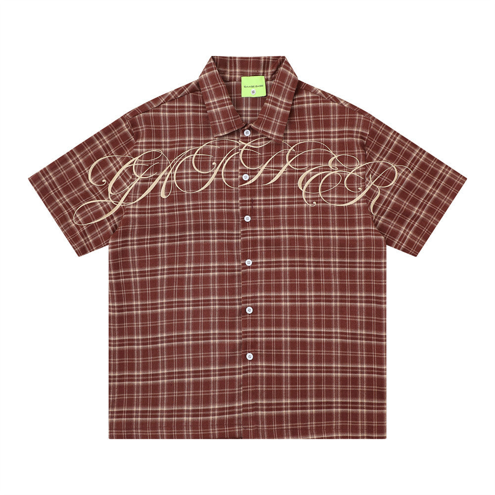 Loose short sleeved checkered shirt