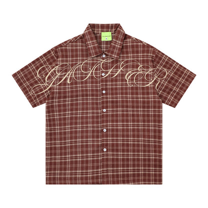 Loose short sleeved checkered shirt
